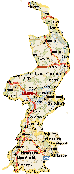 Kaart van Limburg met steden en regio's