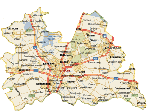 Kaart van Utrecht-provincie met steden en regio's