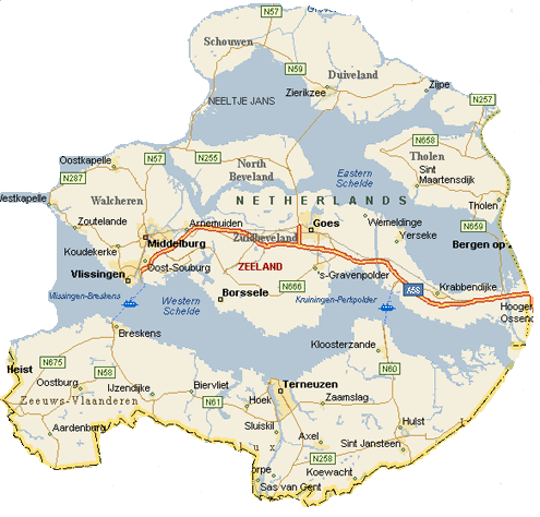 Kaart van Zeeland met steden en regio's